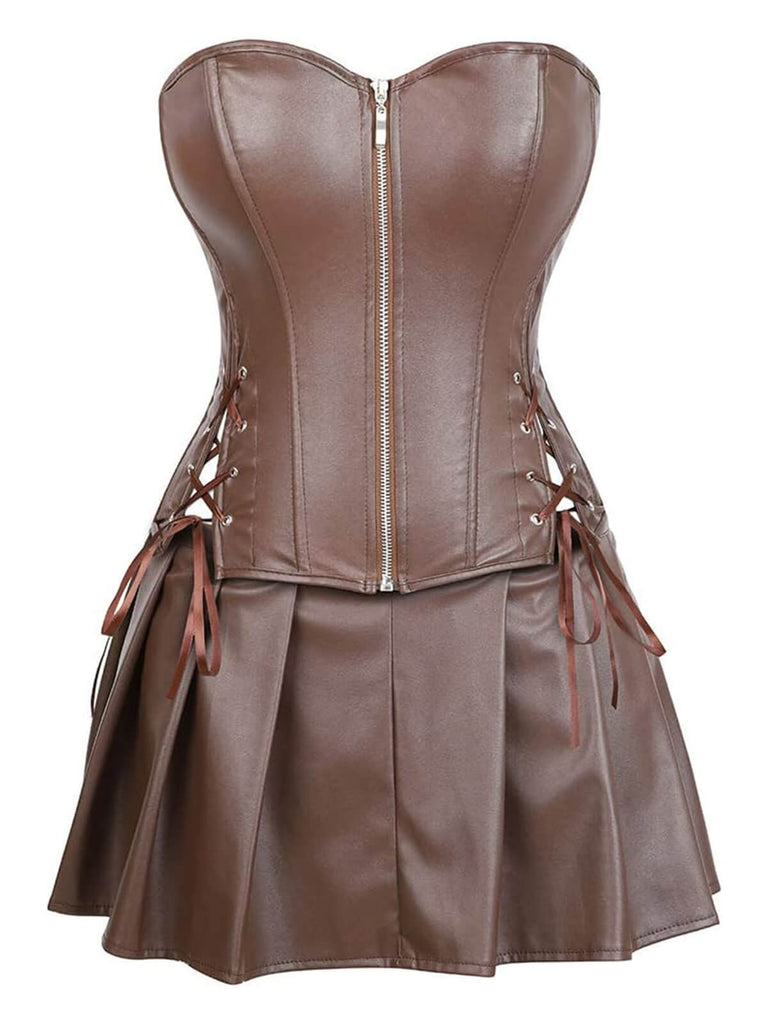 [Prevendita] 2PCS Corsetto e gonna a fascia in similpelle gotica anni '70