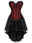 2PCS Corsetto in pizzo steampunk e gonna alta e bassa bordeaux anni '70