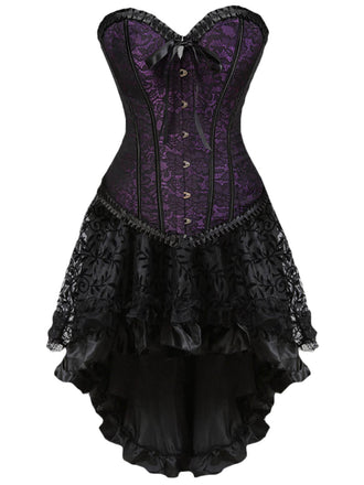 [Prevendita] 2PCS Corsetto in pizzo steampunk e gonna alta e bassa viola anni '70