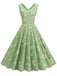 Abito a ruota margherite con scollo a V verde anni '50