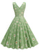 Abito a ruota margherite con scollo a V verde anni '50