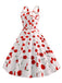 Abito ciliegia con spalline larghe bianco anni '50