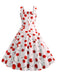 Abito ciliegia con spalline larghe bianco anni '50