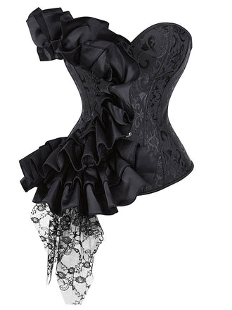 Corsetto stempunk patchwork in pizzo arricciato nero anni '70