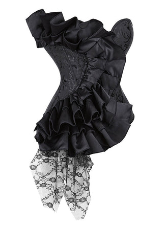 Corsetto stempunk patchwork in pizzo arricciato nero anni '70