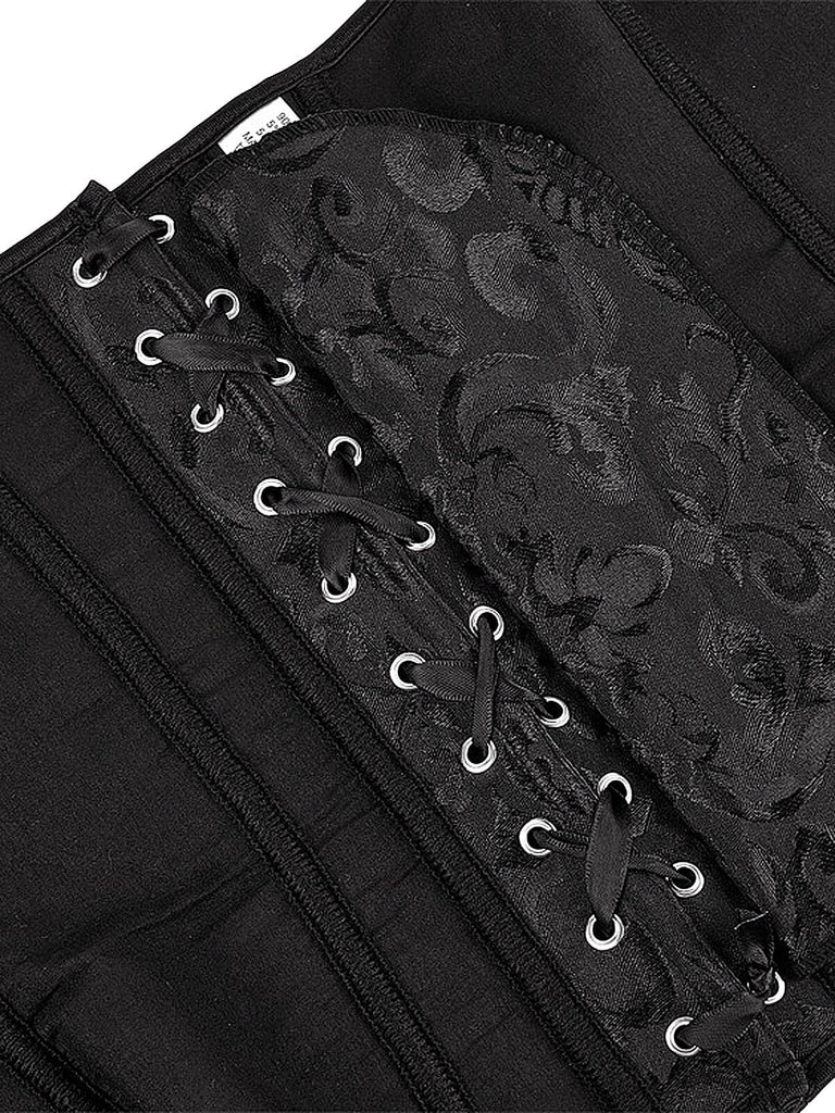 Corsetto stempunk patchwork in pizzo arricciato nero anni '70