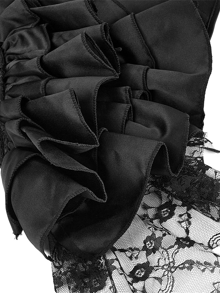 Corsetto stempunk patchwork in pizzo arricciato nero anni '70