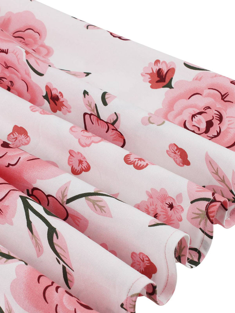 Abito rose con colletto annodato e patchwork rosa anni '50