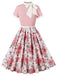 Abito rose con colletto annodato e patchwork rosa anni '50