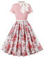 Abito rose con colletto annodato e patchwork rosa anni '50