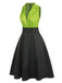 Abito in raso patchwork con revers verde anni '50