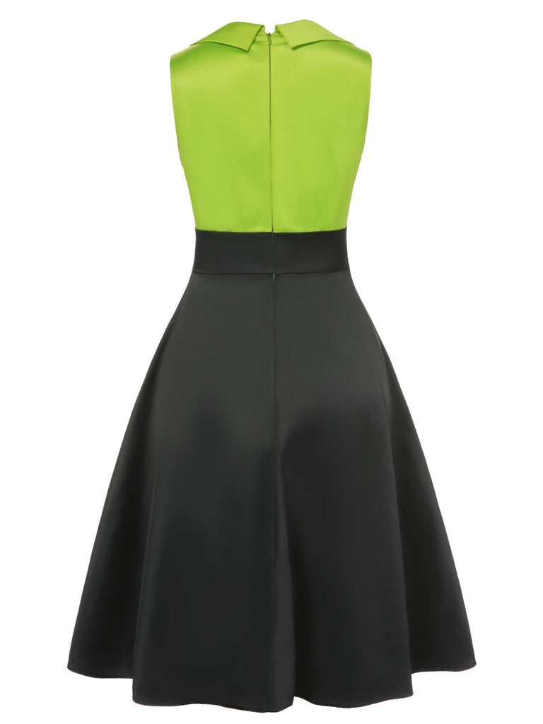 Abito in raso patchwork con revers verde anni '50