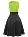 Abito in raso patchwork con revers verde anni '50