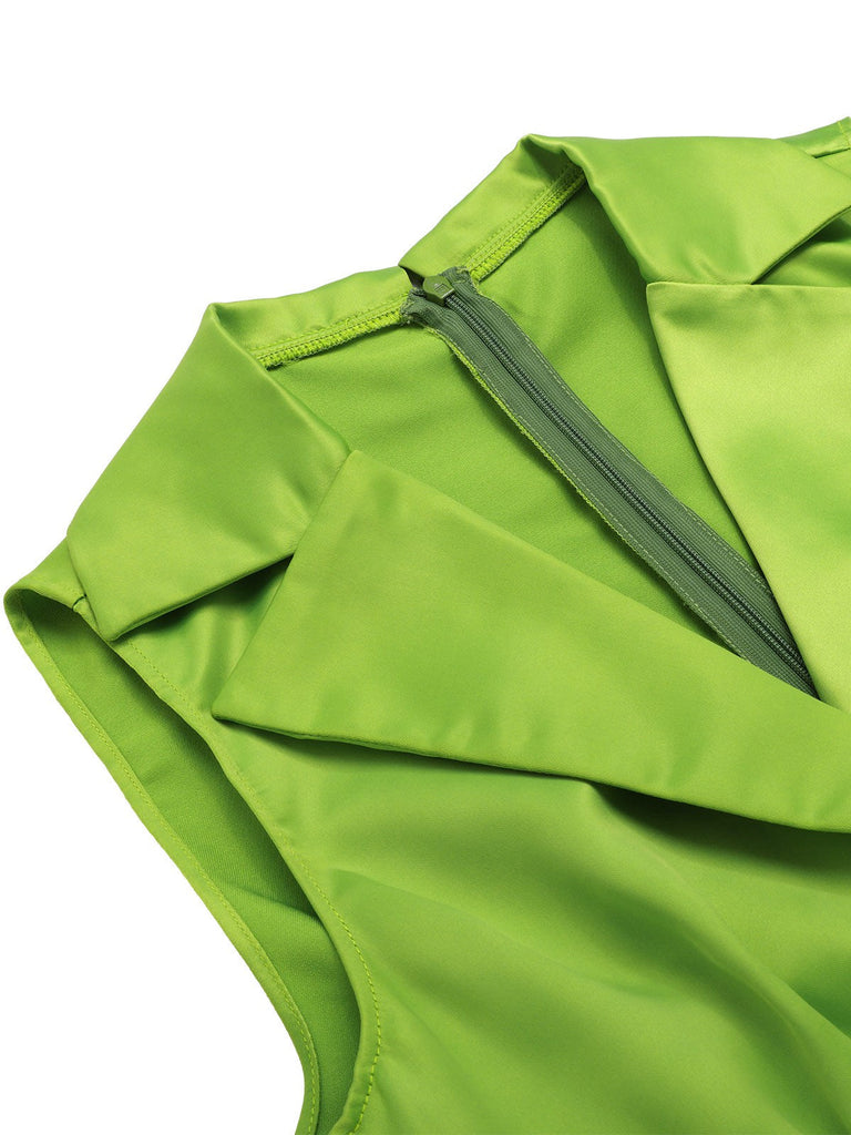 Abito in raso patchwork con revers verde anni '50