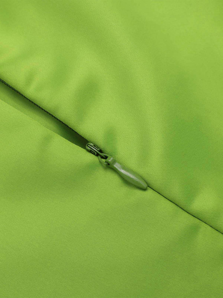 Abito in raso patchwork con revers verde anni '50