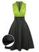 Abito in raso patchwork con revers verde anni '50