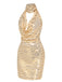 Abito con paillettes e scollo a V profondo beige anni '70