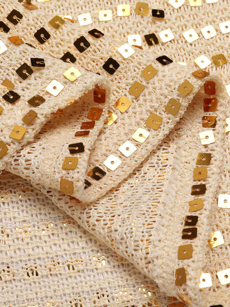 Abito con paillettes e scollo a V profondo beige anni '70