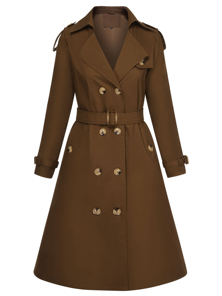 Trench con revers abbottonato color caffè anni '50