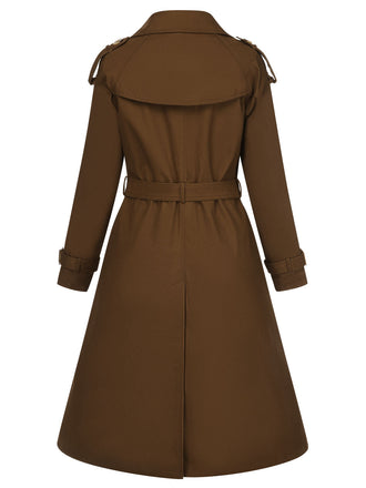 Trench con revers abbottonato color caffè anni '50