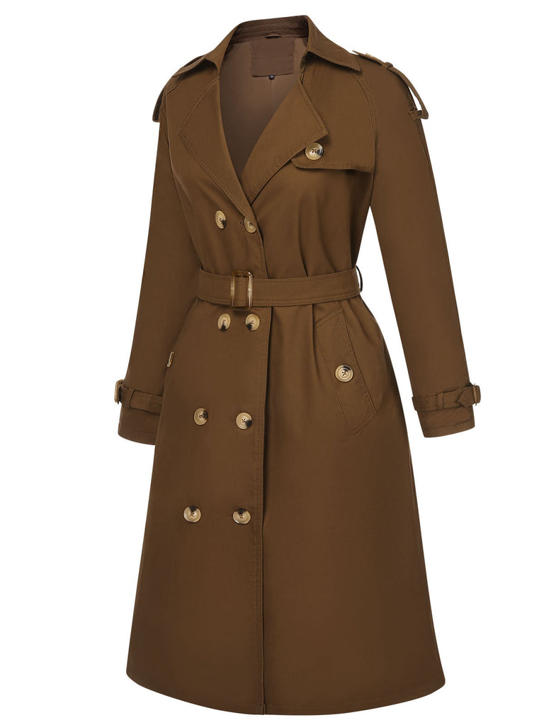 Trench con revers abbottonato color caffè anni '50