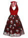 Abito con scheletro e rose in rete Halloween bordeaux anni '50