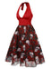 Abito con scheletro e rose in rete Halloween bordeaux anni '50