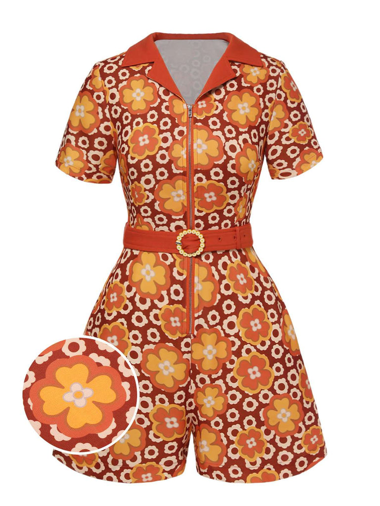 Tuta floreale con risvolto cartoon arancione anni '60