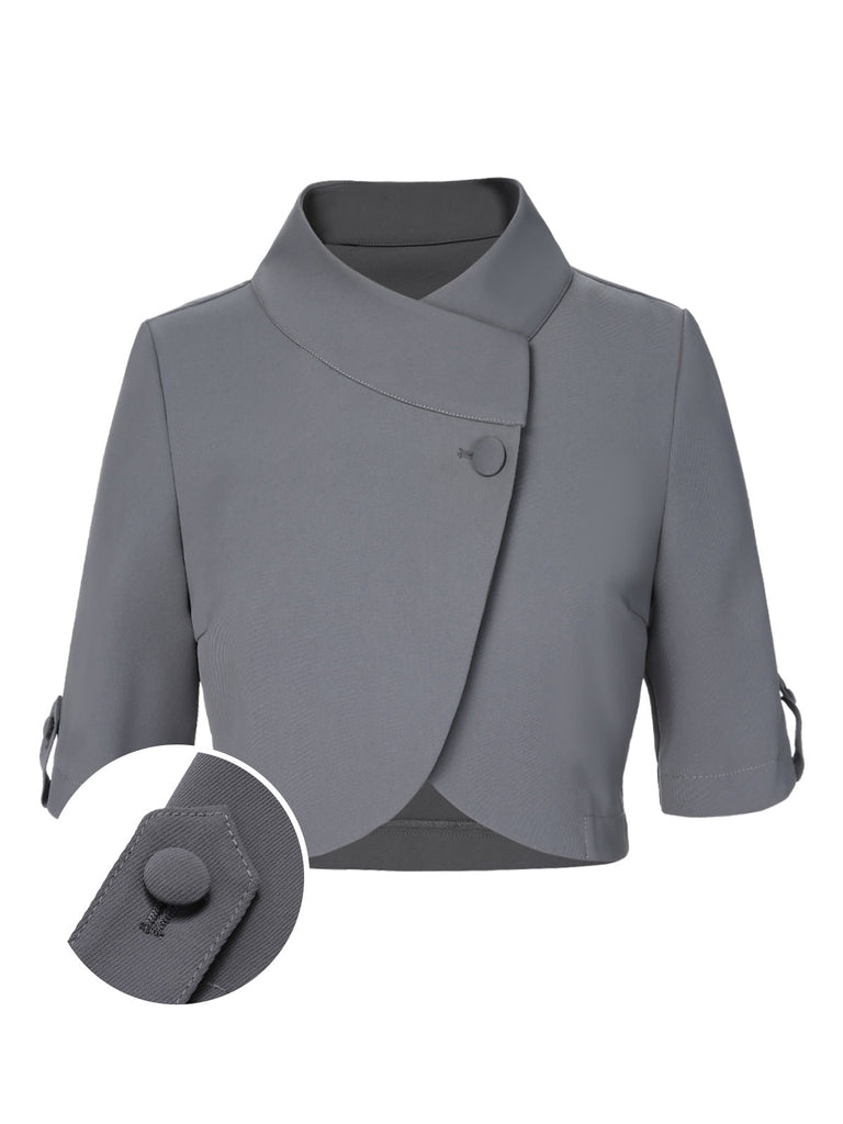 Cappotto corto con collo alto e bottoni grigio chiaro anni '50