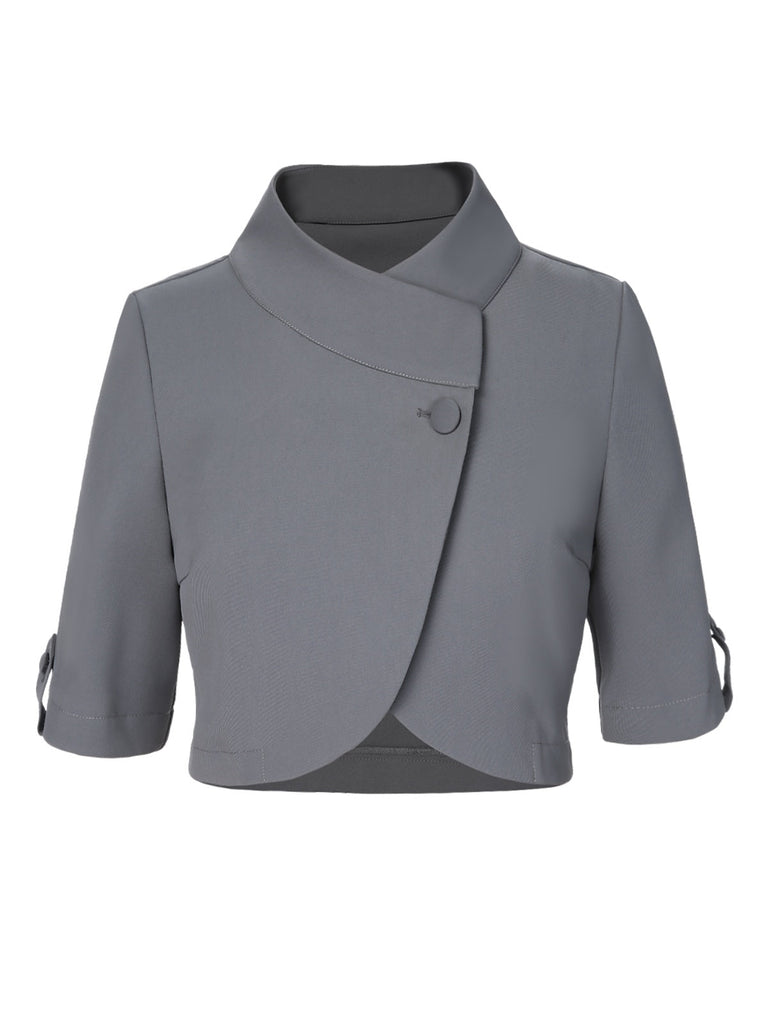 Cappotto corto con collo alto e bottoni grigio chiaro anni '50