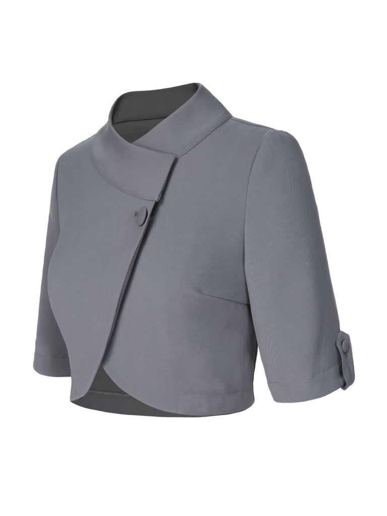 Cappotto corto con collo alto e bottoni grigio chiaro anni '50