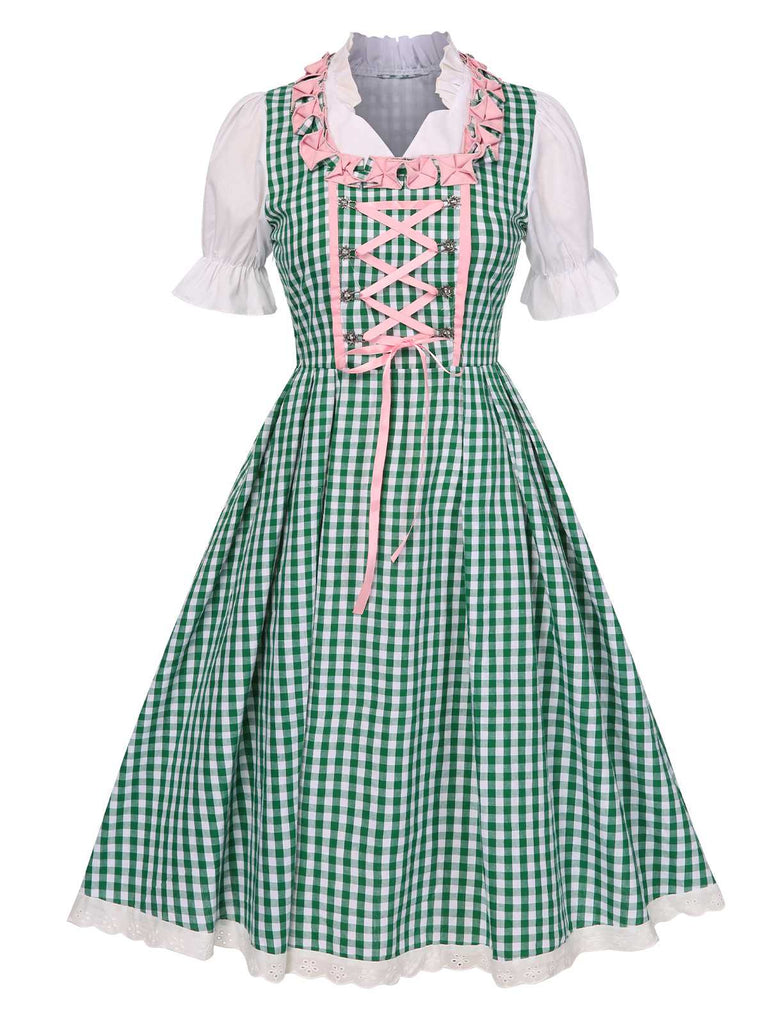 2PCS Top e abito a quadri e grembiule Oktoberfest anni '50