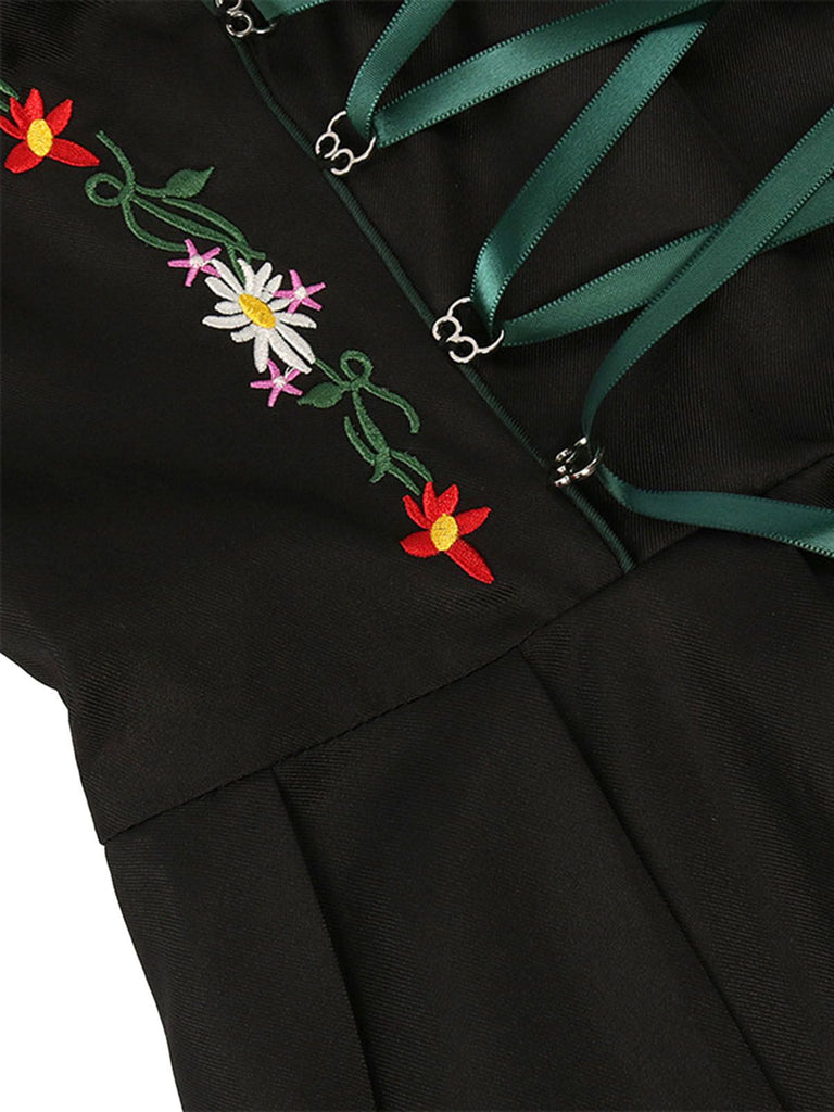 2PCS Top bianco e abito nero e grembiule verde Oktoberfest anni '50