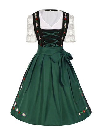 2PCS Top bianco e abito nero e grembiule verde Oktoberfest anni '50