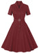 Abito con cintura e revers a tinta unita bordeaux anni '50