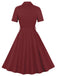 Abito con cintura e revers a tinta unita bordeaux anni '50