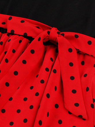 Abito a pois con cintura patchwork rosso anni '50