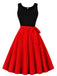 Abito a pois con cintura patchwork rosso anni '50