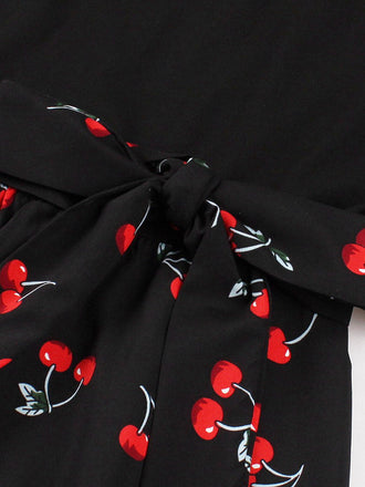 Abito a ruota rosso ciliegia patchwork nero anni '50