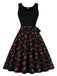 Abito a ruota rosso ciliegia patchwork nero anni '50