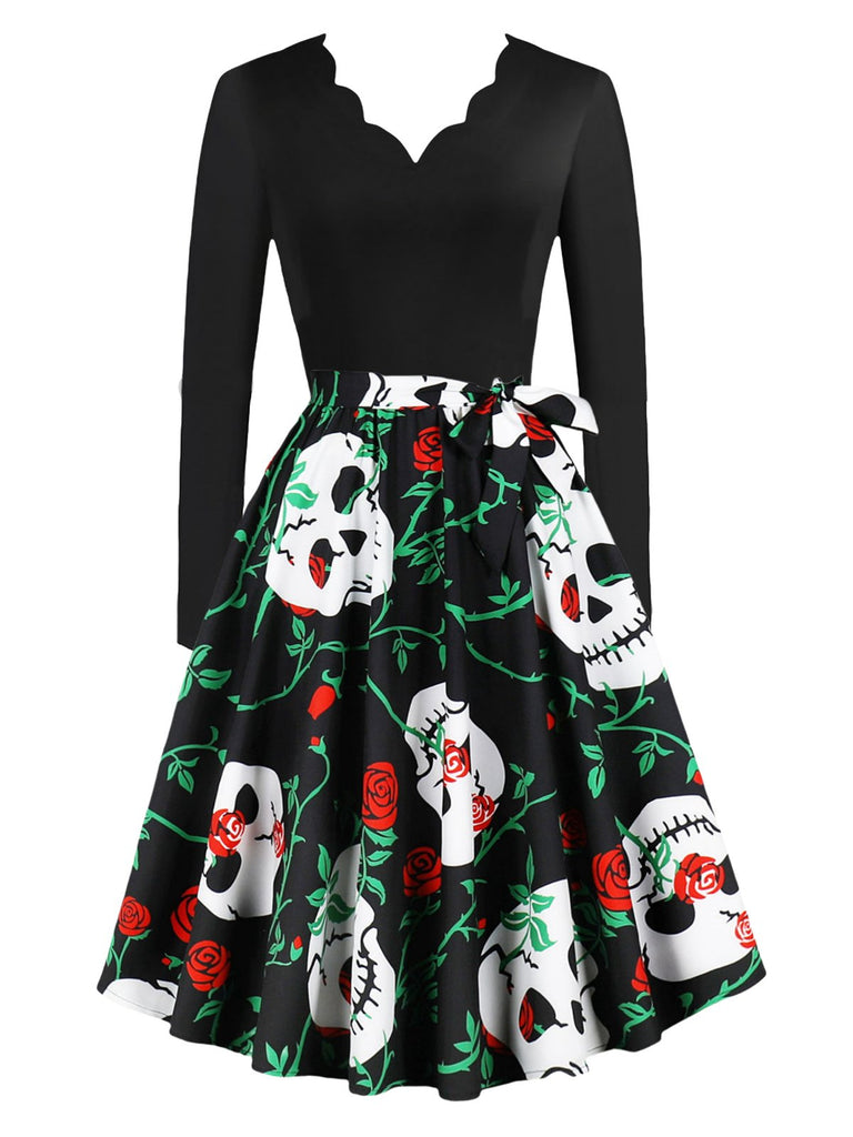 Abito patchwork con scollo a onda Halloween anni '50