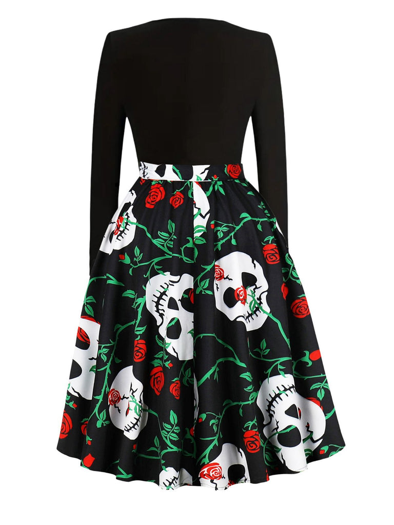 Abito patchwork con scollo a onda Halloween anni '50