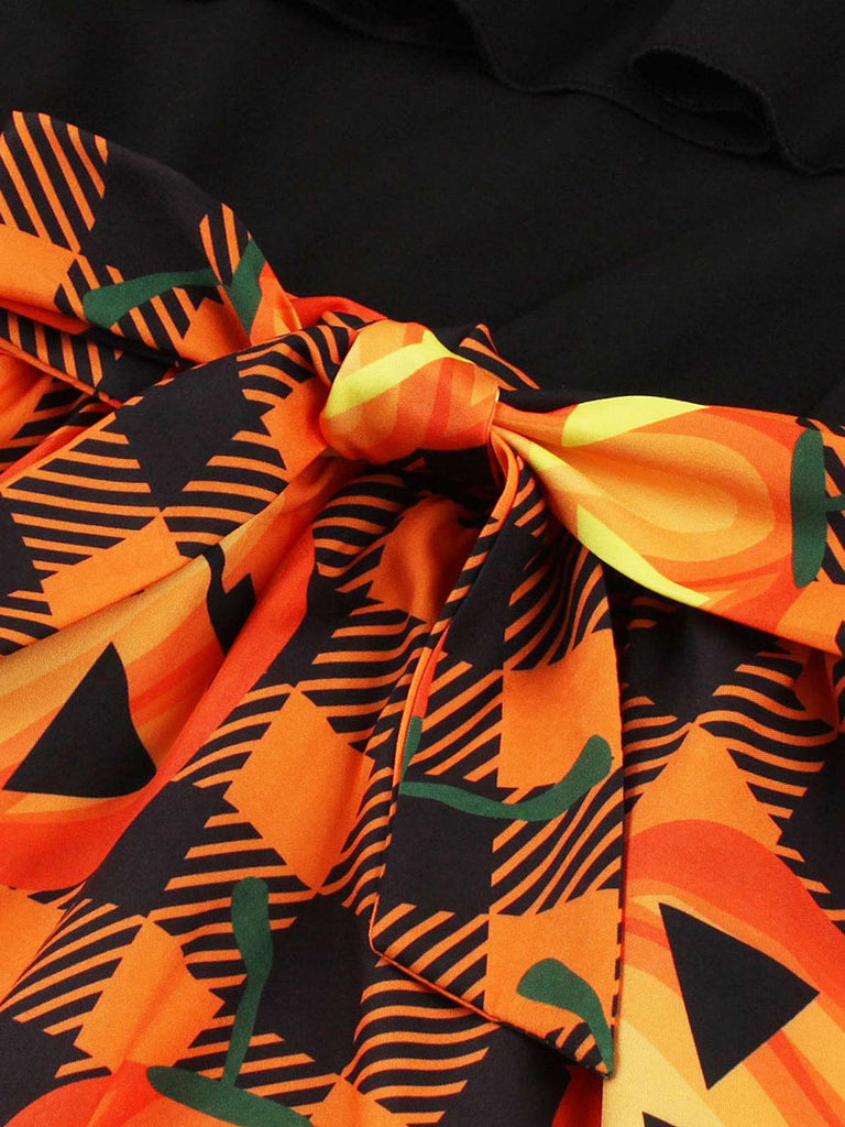 Abito patchwork con scollo a onda Halloween anni '50
