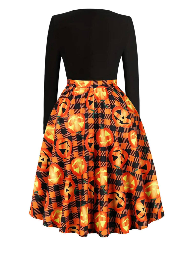 Abito patchwork con scollo a onda Halloween anni '50
