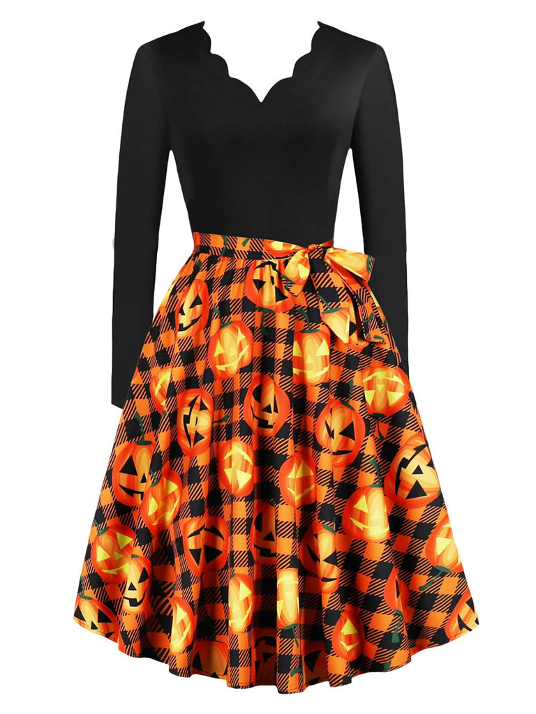 Abito patchwork con scollo a onda Halloween anni '50