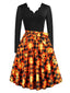 Abito patchwork con scollo a onda Halloween anni '50