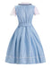Completo con abito patchwork in pizzo Oktoberfest blu anni '50