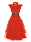 Abito in pizzo cintura Halloween rosso anni '50