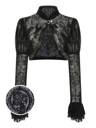 Top con fibbia in pizzo gotico di Halloween nero anni '60