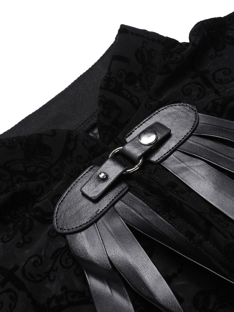 Top con fibbia in pizzo gotico di Halloween nero anni '60